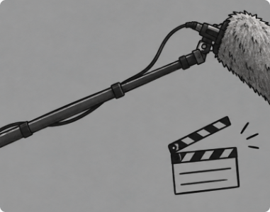 Boom microphone and clapperboard